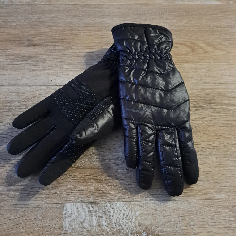 HEAD Black Winter Grip Two Fabric Isulated Women's Gloves Size Medium NWOT